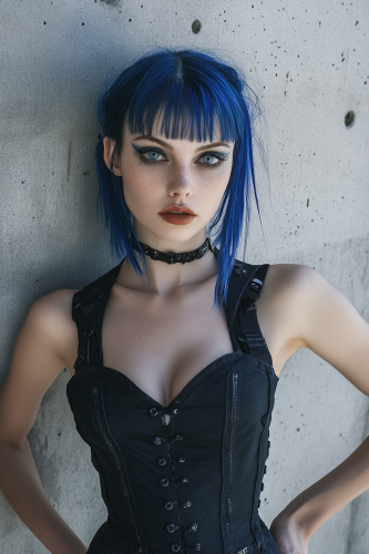 A futuristic cybergoth girl with blue hair