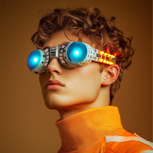 A futuristic fashion model in technologic outfit