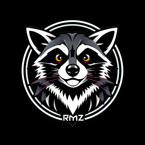 A futuristic raccoon with RmZ logo.