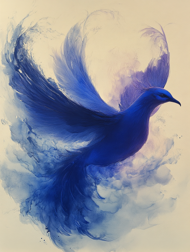 A gentle blue phoenix of regeneration and vitality