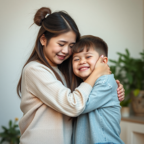 A girl hugged and comforted by boy.