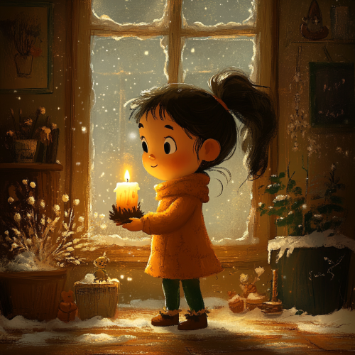 A girl in a room with a candle