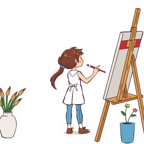 A girl painting in cartoon style illustration.