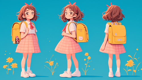 A girl with brown hair in pink dress.