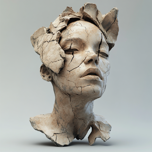 A glitched clay sculpture of a punk woman