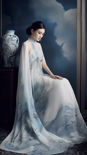 A graceful evening dress inspired by porcelain art