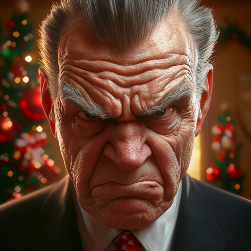 A grumpy old man at a holiday party
