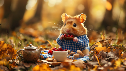 A hamster having a picnic in the forest