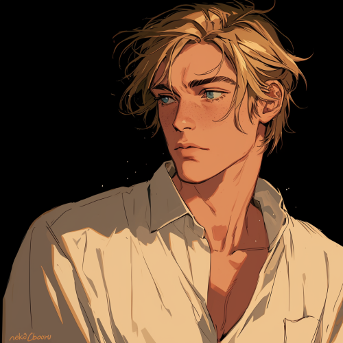 A handsome young man with pale skin and blue eyes.