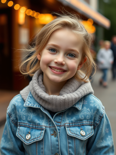 A happy white girl playing in the park.