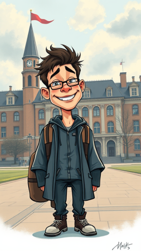 A hopeful student facing university worries, still smiling.