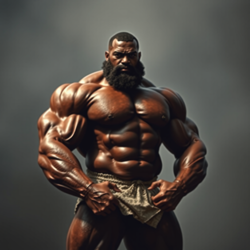 A huge, muscular bodybuilder in black.