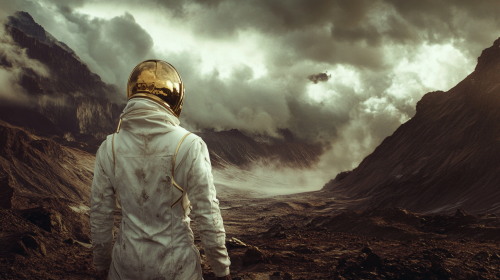 A Human in space suit on Mars