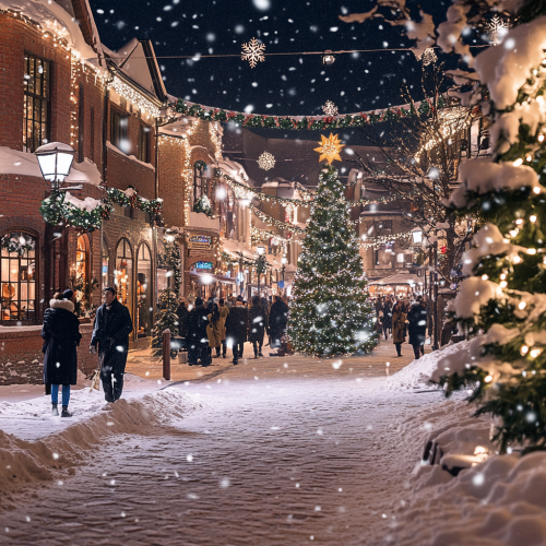 A hyper realistic winter night in European town