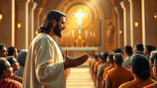 A kind Jesus in chapel blesses Kerala crowd.