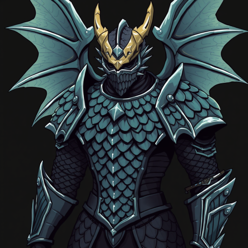 A knight's armor made of dragon scales drawing.
