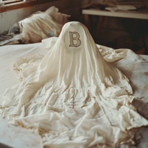 A letter B patch on a ghost sheet