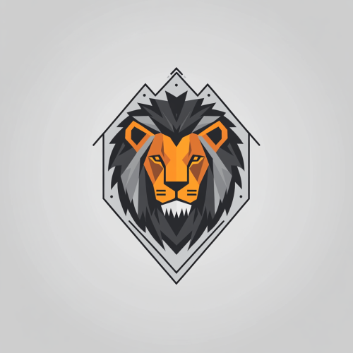 A lion's head in geometric logo design.