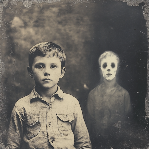 A little boy with a ghostly companion