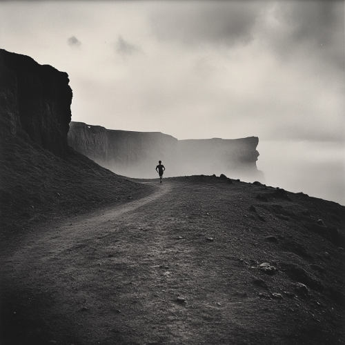 A lone runner in vast majestic landscape