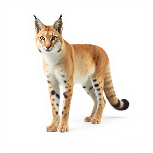 A lynx standing on two legs, looking ahead.