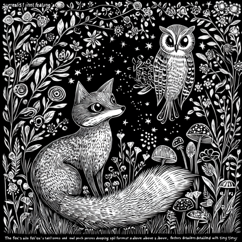 A magical black and white forest scene