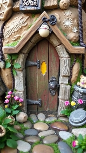 A magical door for fairies in a garden.