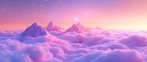 A magical land with floating mountains and stars