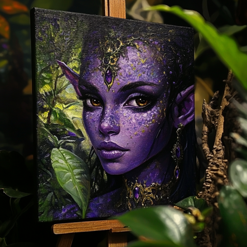 A magical purple elf with big eyes