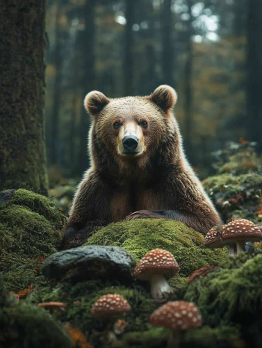A majestic brown bear in the enchanted forest