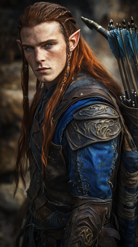 A male elf ranger with long red hair