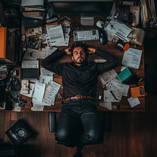 A man bored in office with distractions