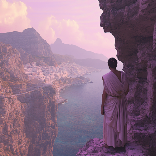A man in Greek clothes looks at Greece