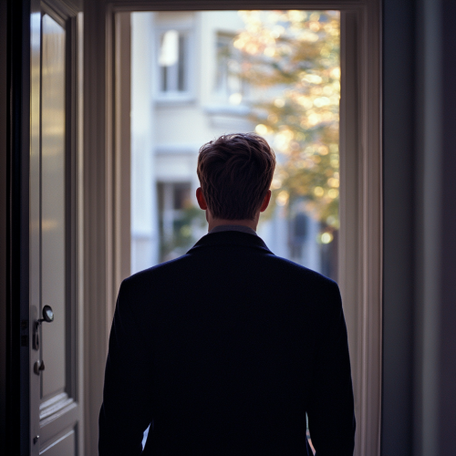 A man in modern clothes heads to work.