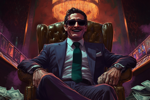 A man in suit smiling in casino.