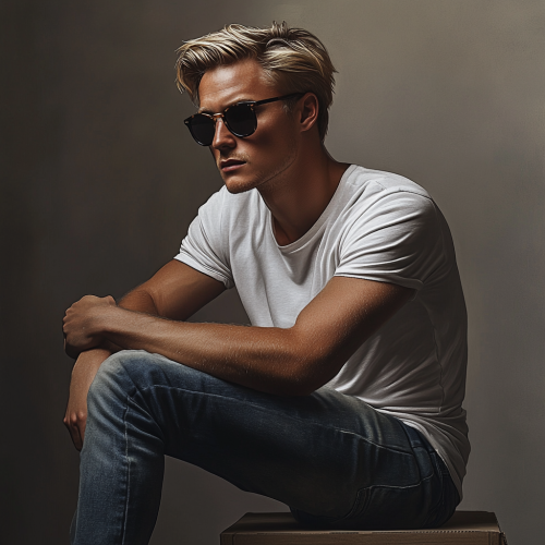 A man in sunglasses and jeans poses