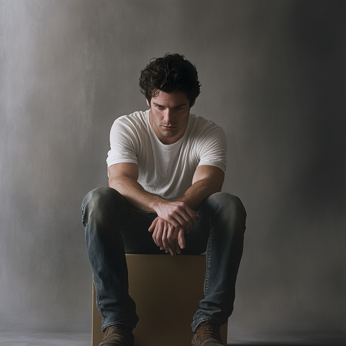 A man on box posing in realistic photo