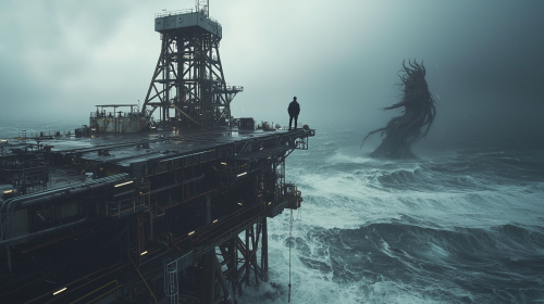 A man on oil rig during storm, attacked