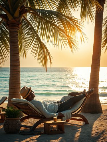 A man relaxing on a realistic holiday.