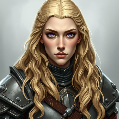 A medieval androgynous female warrior in armor.