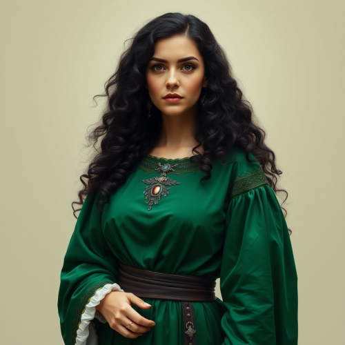 A medieval noble lady in a green dress.