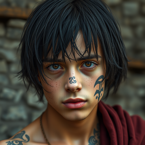 A medieval teenage boy with a tattoo