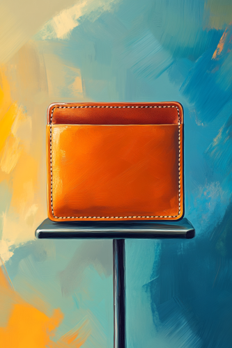 A men's leather wallet on display