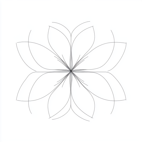 A minimalistic flower with castle-like petals in line-art