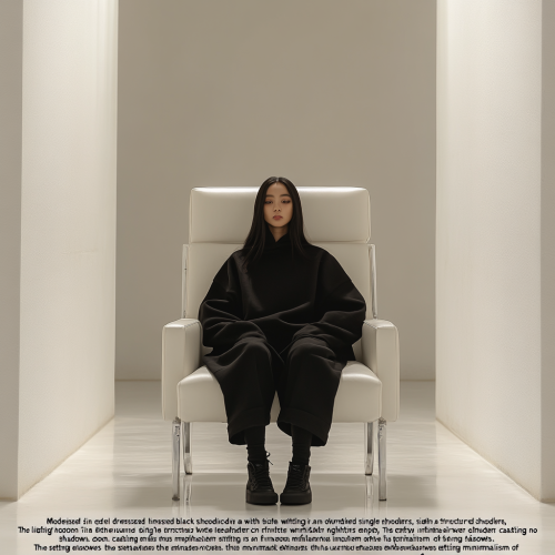 A model wearing black hoodie in white room