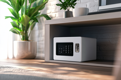 A modern home safe under an office desk