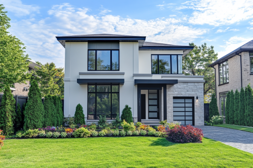 A modern house with a neat yard