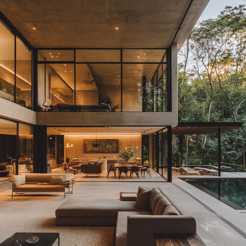 A modern house with natural light, open floor plan