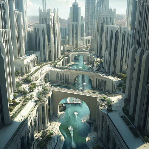 A modern ministerial complex with buildings of varying heights