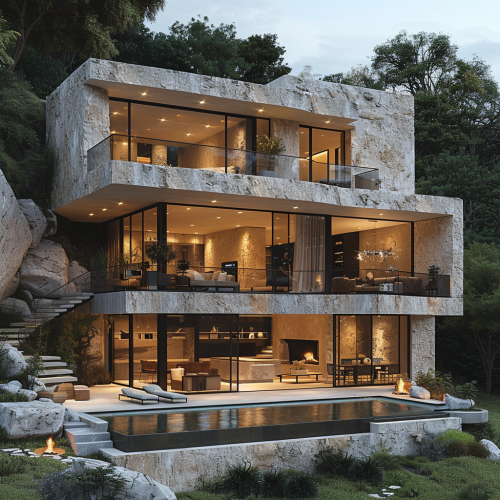 A modern two-story house on a hillside